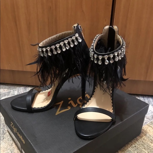 ZIGI SoHo Women “BRYNLEA” black feather & rhinestone detailed heels size 7 NIB! - Picture 12 of 12